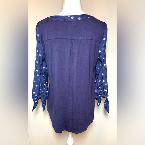 NWOT Fortune & Ivy Polka Dot Boho Blouse Top V-Neck 3/4 Tie Sleeves Women Medium - Picture 2 of 8